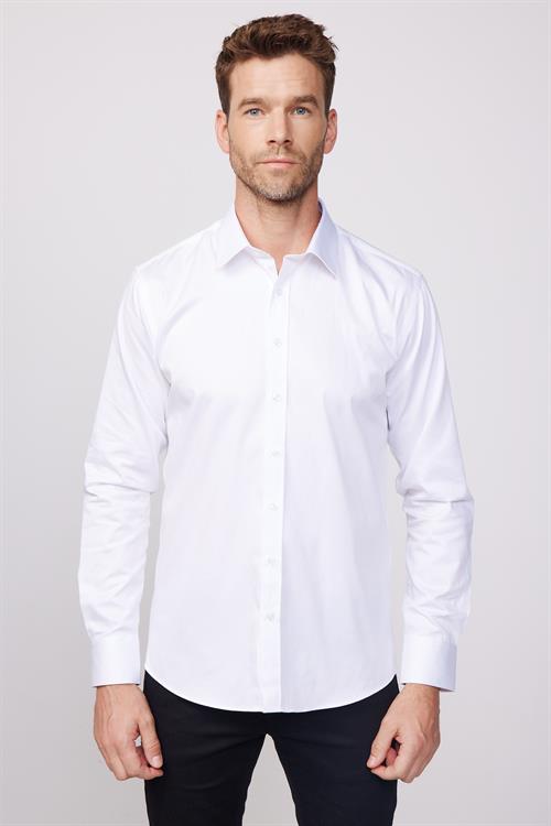 Modern Slim Fit Uzun Kollu Pamuk Saten Premium Seri Erkek Beyaz Gömlek