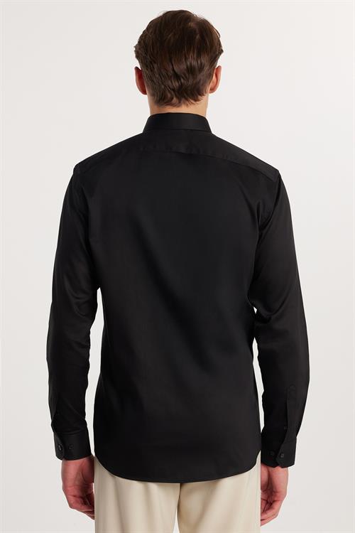 Modern Slim Fit Uzun Kollu Pamuk Saten Premium Seri Erkek Siyah Gömlek
