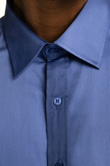 Modern Slim Fit Uzun Kollu Pamuk Saten Premium Seri Erkek Sax Mavi Gömlek