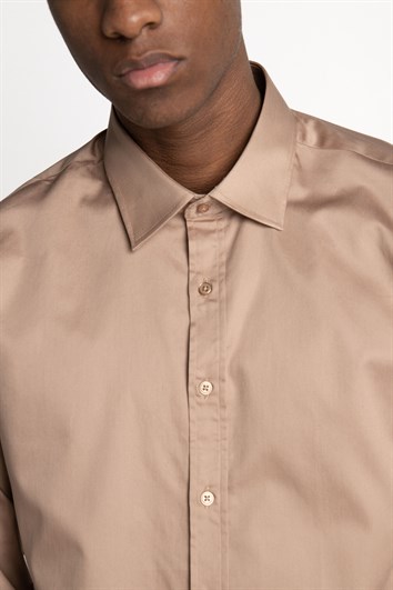 Modern Slim Fit Uzun Kollu Pamuk Saten Premium Seri Erkek Dore Kahve Gömlek
