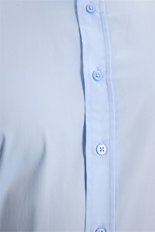 Erkek Modern Slim Fit Uzun Kollu %100 Pamuk Premium Seri Saten Mavi Gömlek