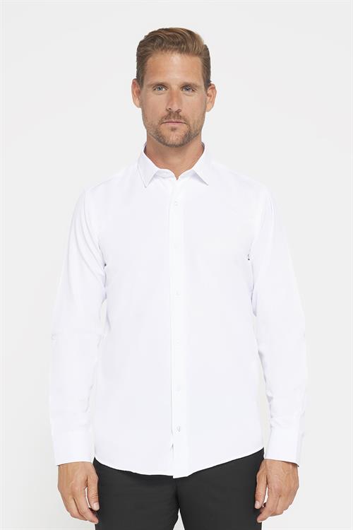 Erkek Modern Slim Fit Pamuklu Düz Beyaz Gömlek