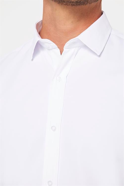 Erkek Modern Slim Fit Pamuklu Düz Beyaz Gömlek