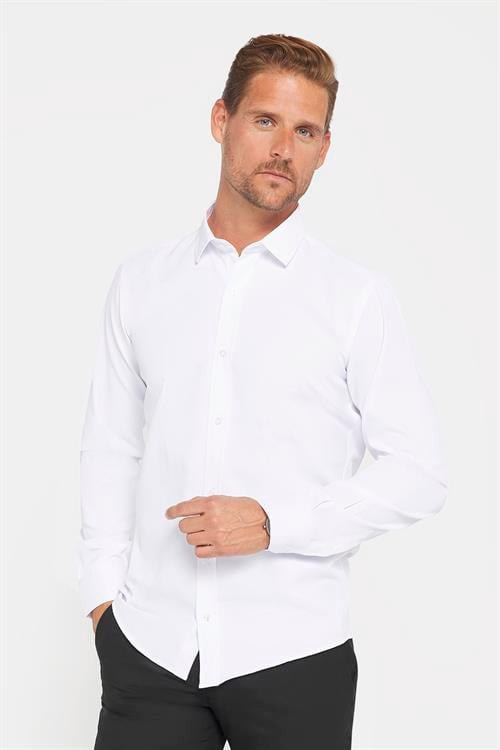 Erkek Modern Slim Fit Pamuklu Düz Beyaz Gömlek