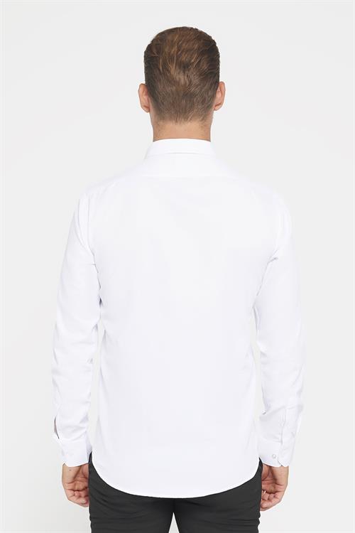 Erkek Modern Slim Fit Pamuklu Düz Beyaz Gömlek