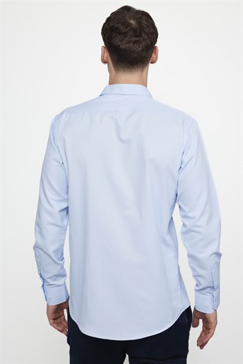 Erkek Modern Slim Fit Pamuklu Düz Mavi Gömlek