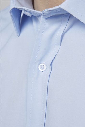 Erkek Modern Slim Fit Pamuklu Düz Mavi Gömlek