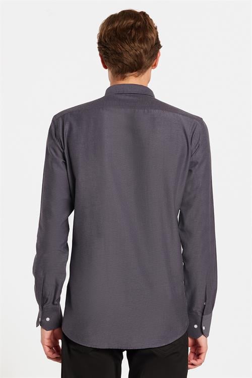 Modern Slim Fit Uzun Kollu Pamuklu Kolay Ütü Armürlü Erkek Füme Gömlek