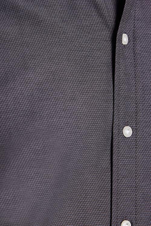 Modern Slim Fit Uzun Kollu Pamuklu Kolay Ütü Armürlü Erkek Füme Gömlek