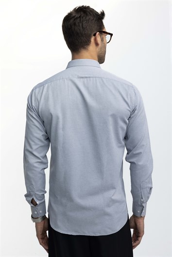 Modern Slim Fit Uzun Kollu Pamuklu Kolay Ütü Armürlü Erkek Gri Gömlek