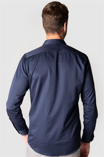 Modern Slim Fit Uzun Kollu Düz Saten Pamuklu Erkek Lacivert Gömlek