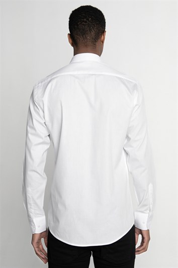 Modern Fit Uzun Kollu %100 Pamuk Armürlü Premium Erkek Beyaz Gömlek