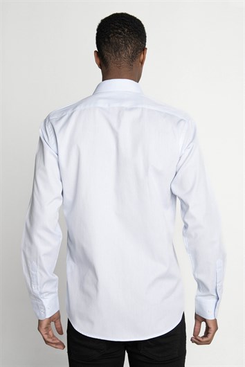 Modern Fit Uzun Kollu %100 Pamuk Armürlü Premium Erkek Mavi Gömlek
