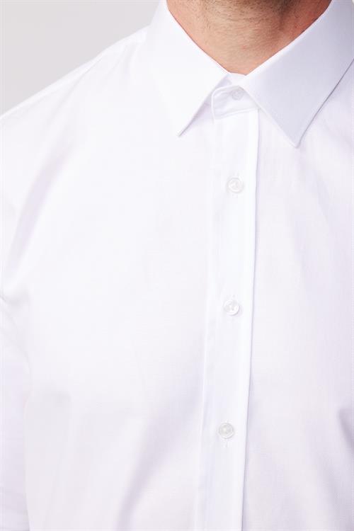 Modern Fit Uzun Kollu %100 Pamuk Armürlü Premium Erkek Beyaz Gömlek