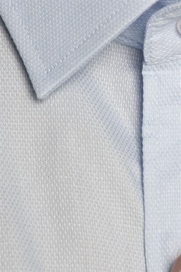 Modern Fit Uzun Kollu %100 Pamuk Armürlü Premium Erkek Mavi Gömlek