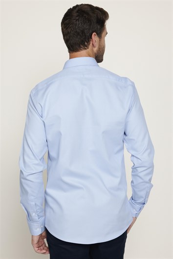 Modern Fit Uzun Kollu %100 Pamuk Armürlü Premium Erkek Mavi Gömlek
