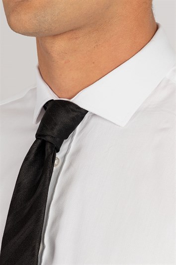 Modern Fit Uzun Kollu %100 Pamuk Armürlü Premium Erkek Beyaz Gömlek