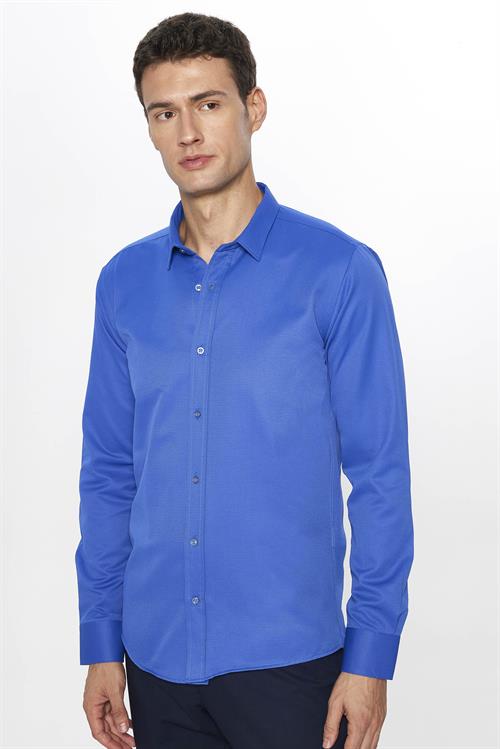 Modern Slim Fit Pamuklu Kolay Ütü Armürlü Erkek Gömlek