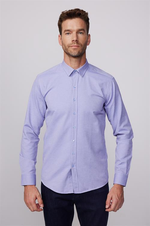 Modern Slim Fit Pamuklu Kolay Ütü Armürlü Erkek Gömlek