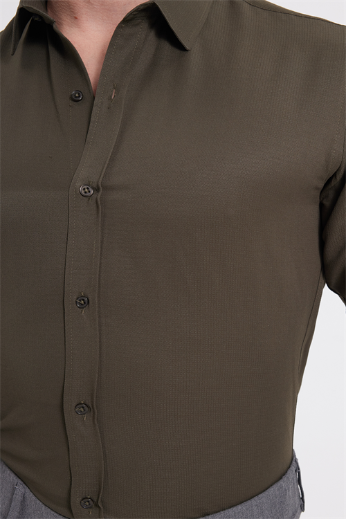 Modern Slim Fit Pamuklu Kolay Ütü Armürlü Erkek Gömlek