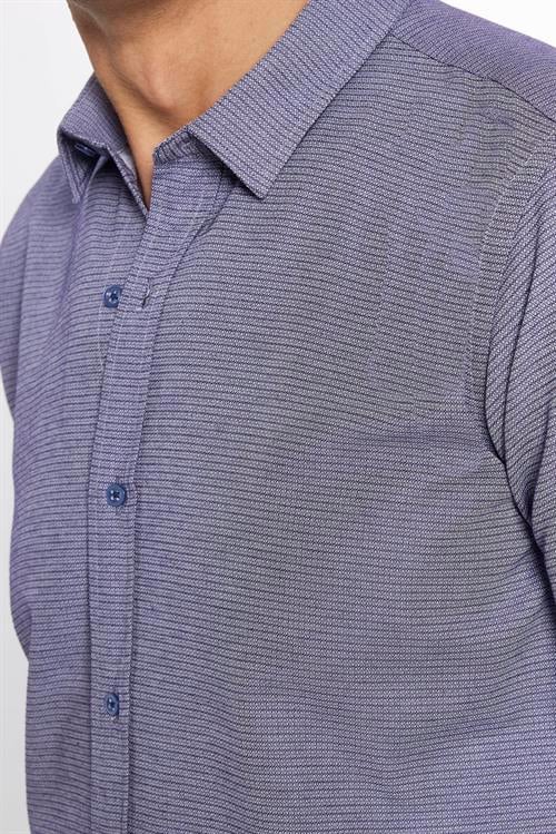 Modern Slim Fit Pamuklu Kolay Ütü Armürlü Erkek Gömlek
