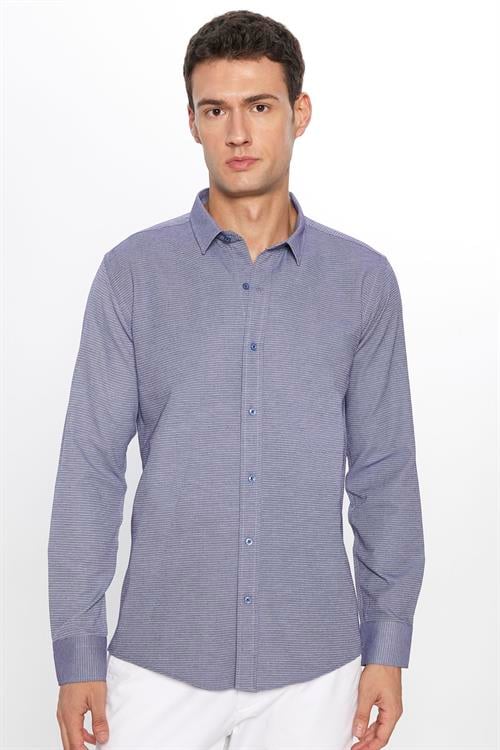 Modern Slim Fit Pamuklu Kolay Ütü Armürlü Erkek Gömlek