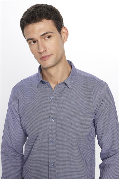 Modern Slim Fit Pamuklu Kolay Ütü Armürlü Erkek Gömlek