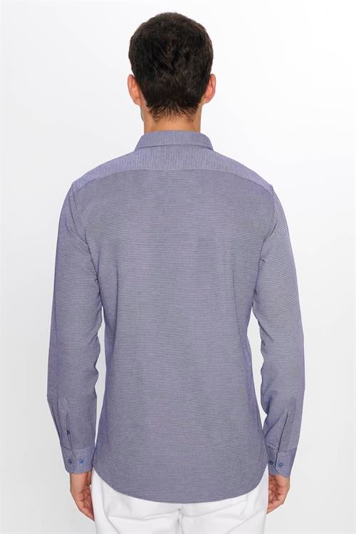 Modern Slim Fit Pamuklu Kolay Ütü Armürlü Erkek Gömlek