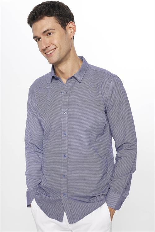 Modern Slim Fit Pamuklu Kolay Ütü Armürlü Erkek Gömlek