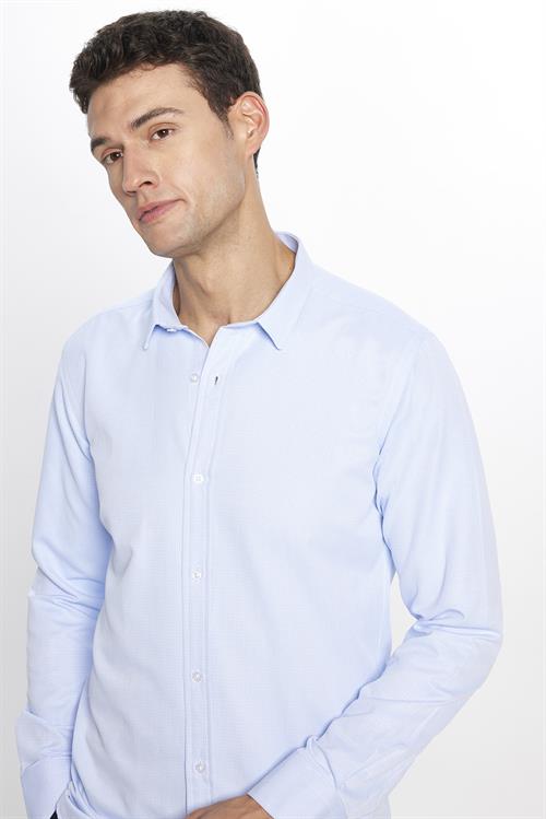 Modern Slim Fit Pamuklu Kolay Ütü Armürlü Erkek Gömlek