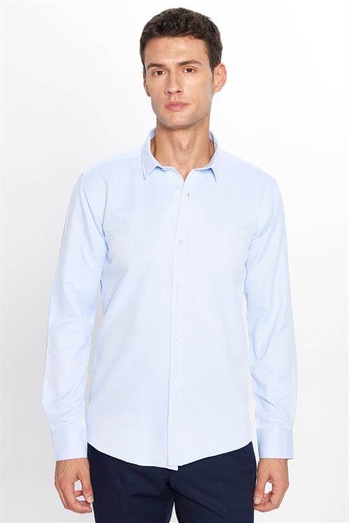 Modern Slim Fit Pamuklu Kolay Ütü Armürlü Erkek Gömlek