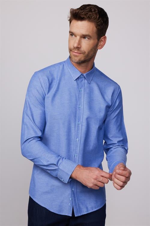 Modern Slim Fit Pamuklu Kolay Ütü Armürlü Erkek Gömlek