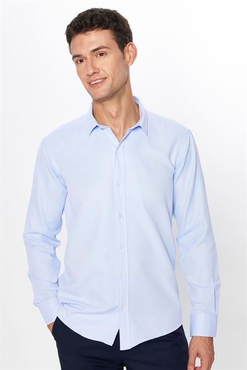 Modern Slim Fit Pamuklu Kolay Ütü Armürlü Erkek Gömlek