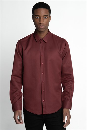Modern Slim Fit Pamuklu Kolay Ütü Armürlü Erkek Gömlek