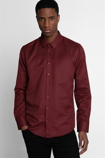 Modern Slim Fit Pamuklu Kolay Ütü Armürlü Erkek Gömlek