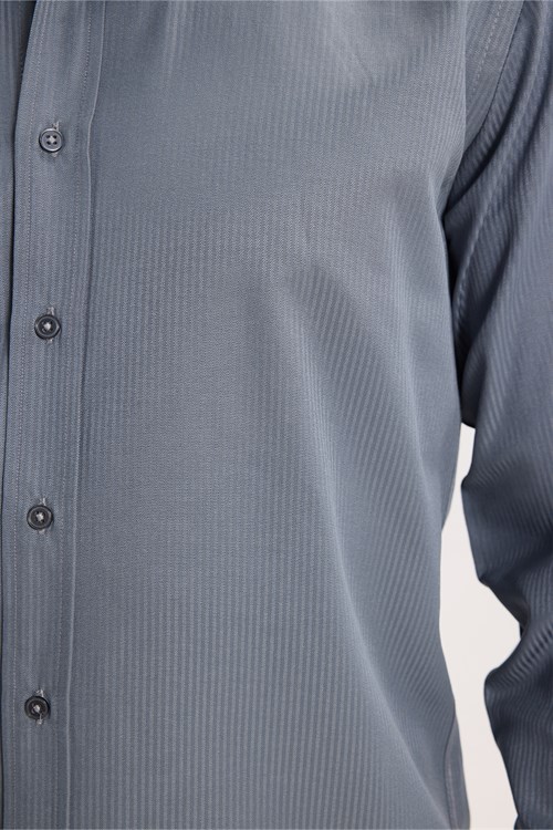 Modern Slim Fit Uzun Kollu Pamuklu Kolay Ütü Armürlü Gri Erkek Gömlek