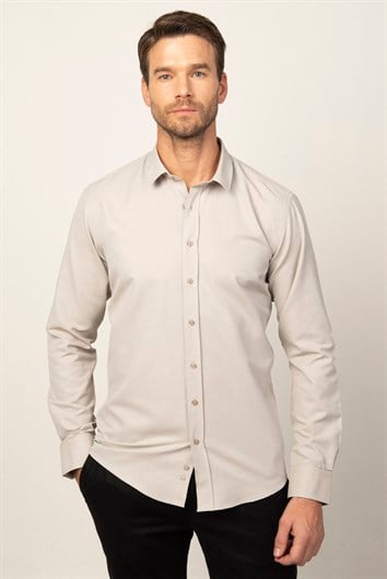 Modern Slim Fit Pamuklu Kolay Ütü Armürlü Erkek Gömlek