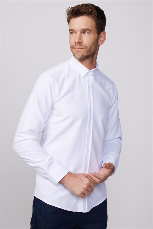 Modern Slim Fit Pamuklu Kolay Ütü Armürlü Erkek Gömlek