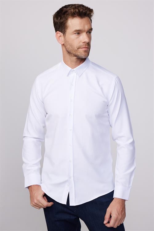 Modern Slim Fit Pamuklu Kolay Ütü Armürlü Erkek Gömlek