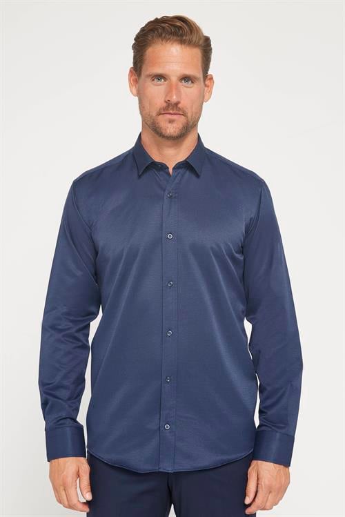 Modern Slim Fit Pamuklu Kolay Ütü Armürlü Erkek Gömlek