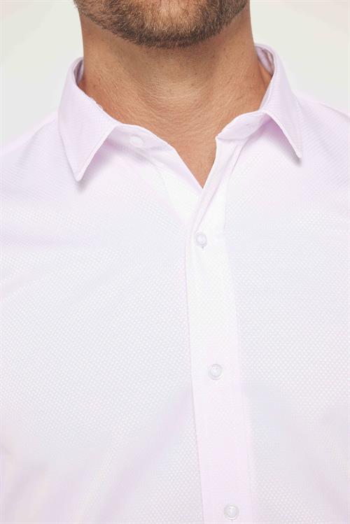 Modern Slim Fit Uzun Kollu Pamuklu Kolay Ütü Armürlü Pembe Erkek Gömlek