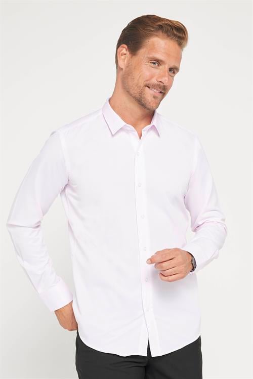 Modern Slim Fit Uzun Kollu Pamuklu Kolay Ütü Armürlü Pembe Erkek Gömlek