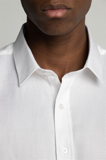 Modern Fit Uzun Kollu %100 Cotton Armürlü Premium Seri Erkek Beyaz Gömlek