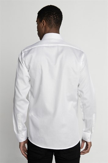 Modern Fit Uzun Kollu %100 Cotton Armürlü Premium Seri Erkek Beyaz Gömlek