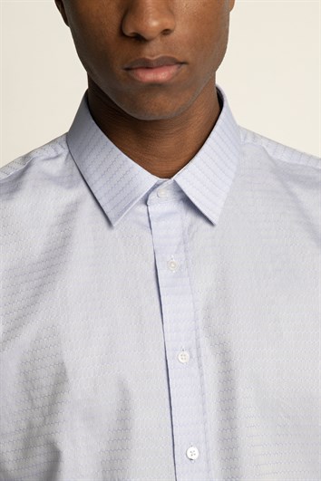Modern Fit Uzun Kollu %100 Cotton Armürlü Premium Seri Erkek Mavi Gömlek