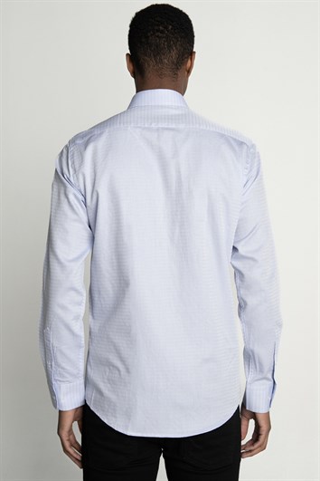 Modern Fit Uzun Kollu %100 Cotton Armürlü Premium Seri Erkek Mavi Gömlek