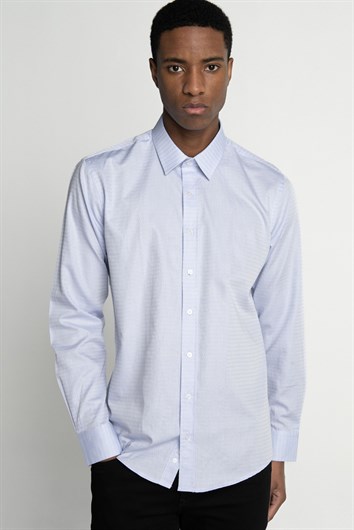 Modern Fit Uzun Kollu %100 Cotton Armürlü Premium Seri Erkek Mavi Gömlek