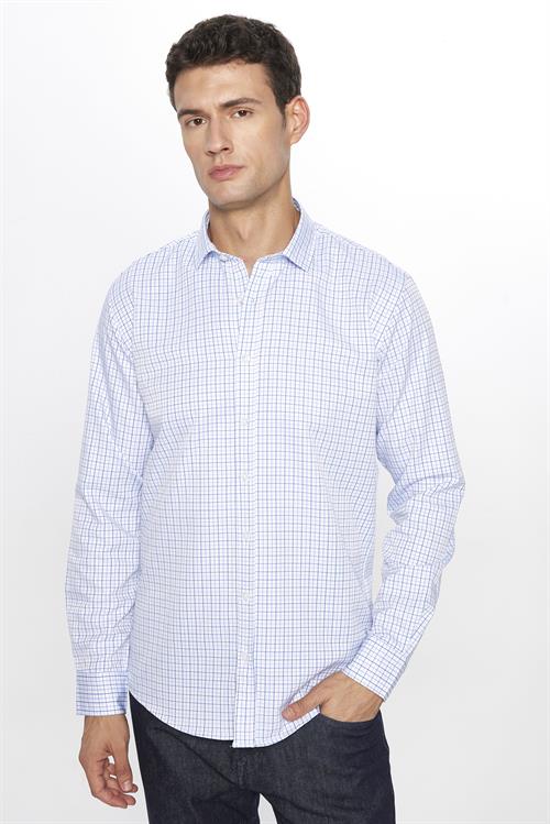 Erkek Modern Slim Fit Dar Kesim Uzun Kollu Pamuklu Çizgili 4 Mevsim İtalyan Yaka Gömlek