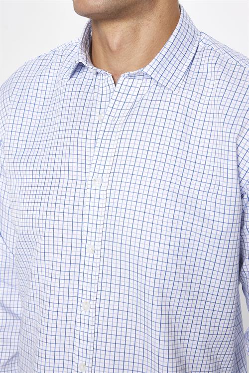 Erkek Modern Slim Fit Dar Kesim Uzun Kollu Pamuklu Çizgili 4 Mevsim İtalyan Yaka Gömlek