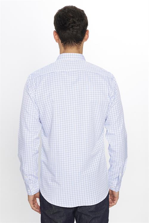 Erkek Modern Slim Fit Dar Kesim Uzun Kollu Pamuklu Çizgili 4 Mevsim İtalyan Yaka Gömlek